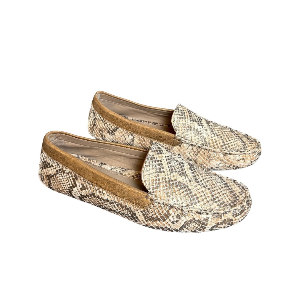 Johnston‎ & Murphy Brown Suede Snakeskin Python Driving Mocs Loafers Womens 7M
